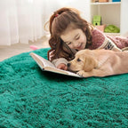 OLANLY Teal Green Round Rugs for Bedroom - Machine Washable, 9 ft Circle Area Rugs for Living Room, Soft and Fluffy Shaggy Carpet for Teen Girl and Boys, Nursery Rooms, Dorms, Home Decor Aesthetic