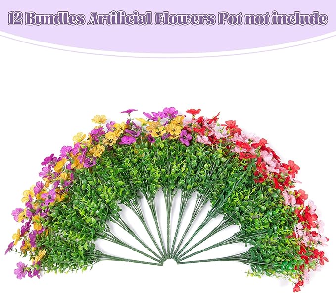 Artificial Fake Flowers Plants for Outdoor Spring Summer Decor, 12 Bundles Faux Silk Flowers for Outdoor Outside Planter Colorful Daisy UV Resistant Look Real for Front Door Porch Patio Yard