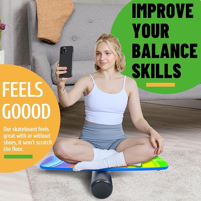 Balance Borad Sports Trainer-with Adjustable Stopper- Stability Board for Physical Therapy,Yoga,Surfing Training-Max Load 350lbs with Aiti- Slip Surface