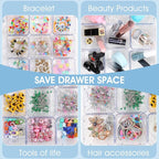 24 Pcs Clear Drawer Organizers 3" x 3" x 2" Stackable Small Makeup Vanity Storage Bins Small Desk Drawer Organization Clear Container Dividers for Makeup Vanity Office Bathroom Kitchen Utensil