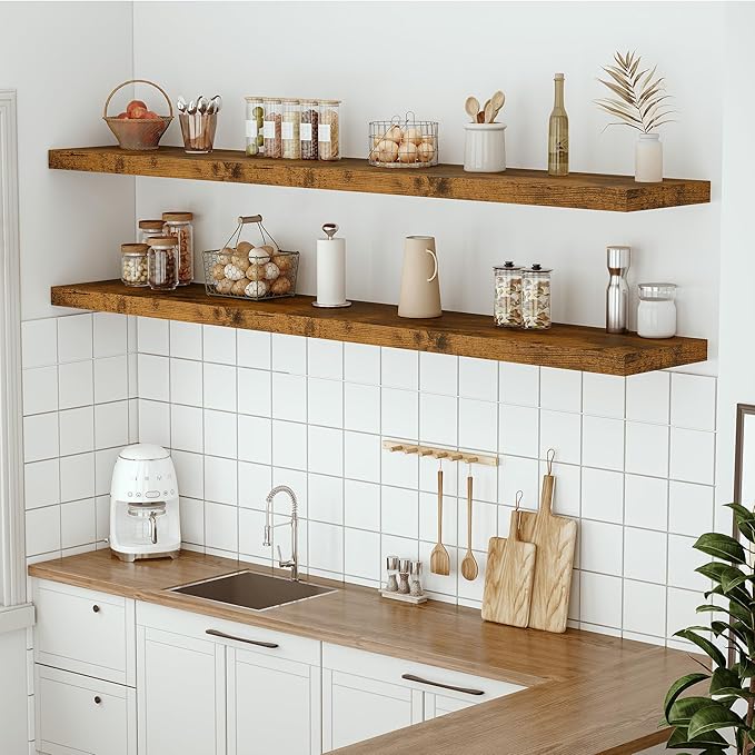 Vivelove 12 Inch Deep Floating Shelves 72 inch Long, 72 x 12 Wide Wall Shelves with Invisible Brackets, for Bedroom Bathroom Living Room Kitchen Office, Farmhouse Home Decor, Set of 1, Rustic Brown