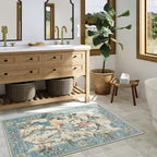Lahome Botanical Birds Washable Blue 3x5 Rugs for Entryway, Non Slip Kitchen Rug Blue Bathroom Rugs, Boho Vintage Soft Indoor Throw Carpet for Living Room Front Door