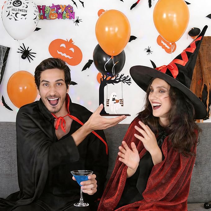 Funny Halloween Desktop Swing Decor, Spooky Indoor Home Decor for Living Room/Kitchen/Tabletop, Gothic Fall Themed Desktop Ornament, Unique Halloween Decoration for Women (Ghost)