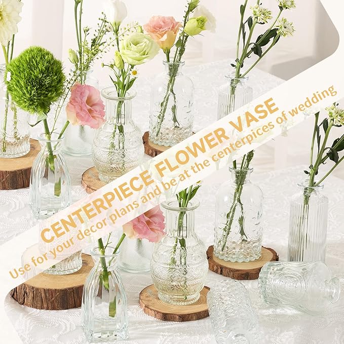 Mini Bud Vases Centerpieces for Tables,Clear Bud Vases for Flowers,Small Flower Vases Suitable for Birthday Party,Anniversary,Wedding Reception,Baby Shower (Clear, 22PCS)