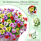 MARTINE MALL 12 Bundles Look Real Artificial Flowers for Outdoors, Realistic Fake Outdoor Flowers, UV Resistant Silk Pansy Flowers for Outside Faux Flowers Plants for Outdoor Porch, Four Mix Colors