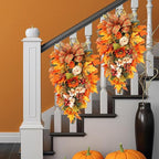 Fall Teardrop Swag - 19.69x12.6 Inches Handmade Flower Maple Berry Wreath for Harvest Festival, Holiday Decorators with Autumn Colors, Artificial Wreath for Apartment, Coffee Shop, Ready to