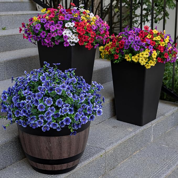 Lnoicy 20 Bundles Artificial Flowers for Outdoor Fake Plants for Spring Decoration,Faux Eucalyptus Flowers for Planter UV Resistant Lifelike for Home Porch Garden（7 Color）