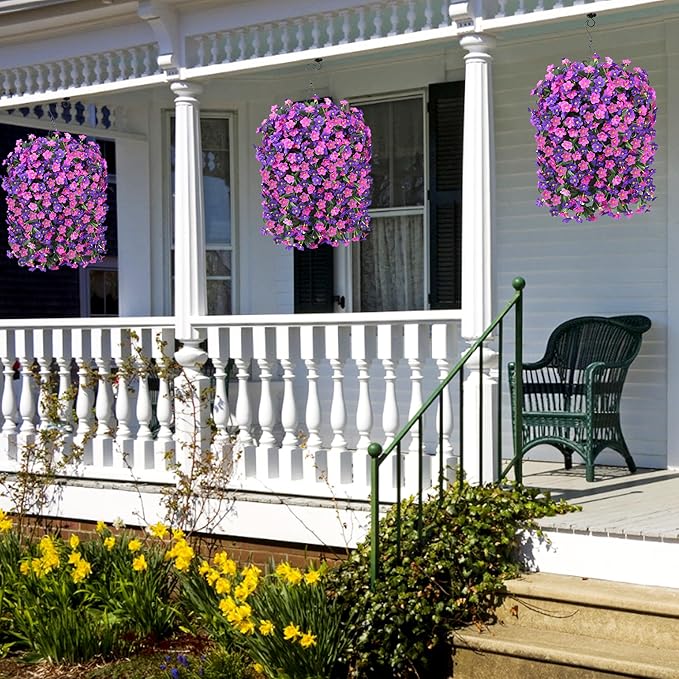 Artificial Fake Hanging Flowers Plants for Outdoor Spring Summer Decoration, 2PCS Faux Silk Daisy Flower Look Real UV Resistant Orchid Vine for Home Outside Garden Wall Indoor(Dark Purple and Fuchsia)