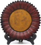 CVHOMEDECO. Sunflower Plate with Rack Country Vintage Display Wooden Plate Home and Office Décor Art, 11 Inch (Burgundy Plate with Rack)