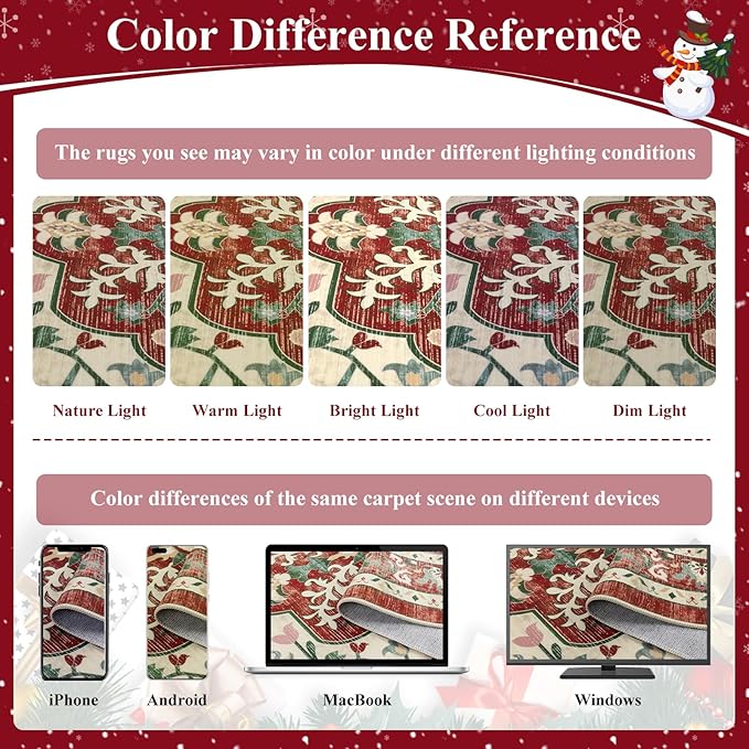 U'Artlines Red Christmas Area Rug 8x10 Large Boho Washable Soft Winter Holiday Carpet for Living Room Bedroom Dining Room Office Indoor Rugs for Xmas Decor