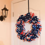 DecorbyHannah Patriotic Wreath for Front Door, 24 inch Large 4th of July Wreaths with Lights, Collapsible Red White Blue Burlap Bow Farmhouse Wreath Decorations for USA 250th Holiday
