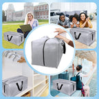 4 Pack Large Strong Bags with Zippers & Carrying Handles - Water-Resistant - Heavy Duty Storage Tote for Space Saving Storage, Fold Flat, Alternative to Moving Box (Silver)