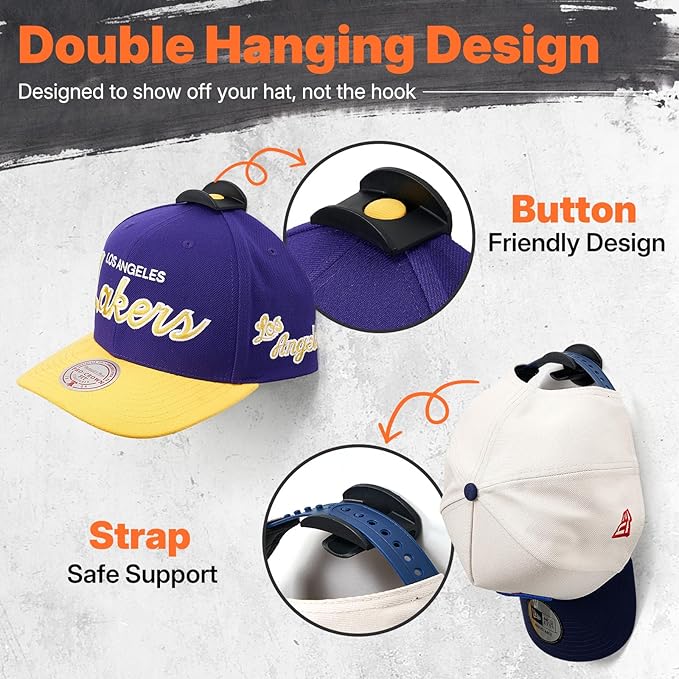 HOUSE DAY Adhesive Hat Hooks for Wall 32 Pack, Strong Hat Rack for Baseball Cap Display Organizer, Hats Holder for Wall, Door, Closet, No Drilling, Black