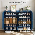 Blue 7+1 Tier Farmhouse Shoe Storage Cabinet - 45" Tall Entryway Organizer with Cross Molding Doors, 3 Adjustable Shelves & Metal Legs, Shoe Rack for Front Door Entrance