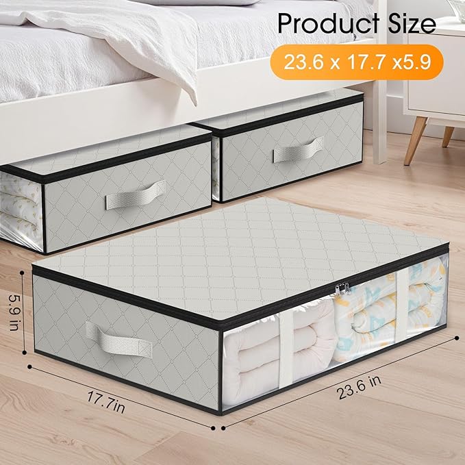 StorageRight Under Bed Storage Bags 10 Pack, 40L Large Clothes & Comforter Storage Containers with Clear Window, Breathable Fabric Organizer for Blankets, Bedding, Seasonal Clothing, White