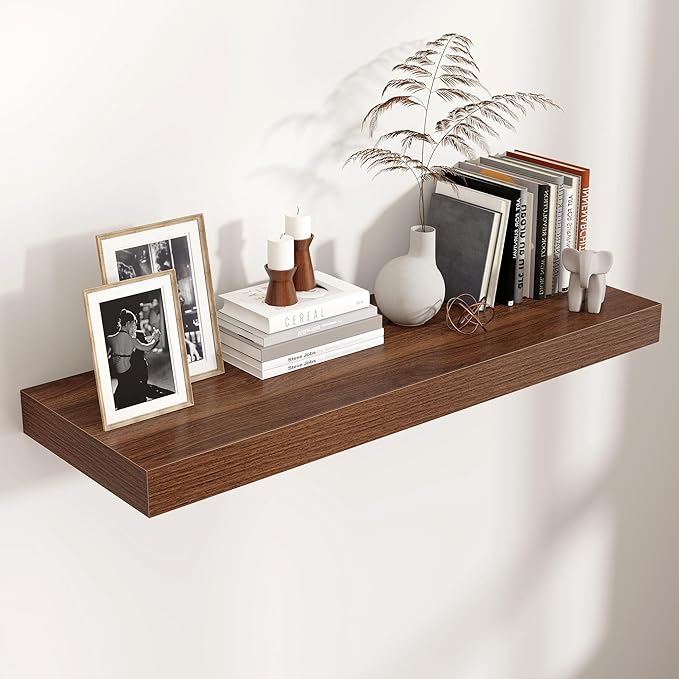 Venusmiles Floating Shelves for Wall, 36 Inch Wide x 12 Inch Deep Floating Shelves, Long Wood Floating Wall Shelf Shelves for Living Room Bathroom Bedroom Kitchen Home - (Walnut, 36" W x 12" D x 2" H)