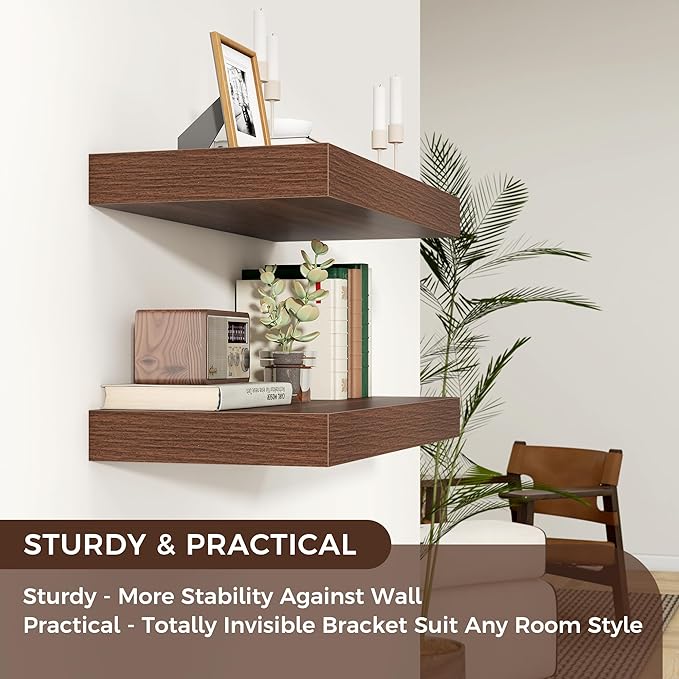 Venusmiles Floating Shelves for Wall, 40" W x 12" D x 2" H, 2 Pack of Long Wall Mounted Engineered Wood Shelves with Invisible Brackets for Living Room, Bedroom, Bathroom, Kitchen Decor, Walnut