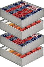 PINGMIC Gray Sock Organizer Divider 4 Pack - 24 Cell Foldable Closet Storage, Tie Organizer For Men Boxes for Socks, Ties, Belts