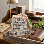 Yuntau 4 Pcs Farmhouse Wooden Tabletop Decor Rustic Retro Wood Bead Garland I Still Remember the Days I Prayed for What I Have Now Block Sign Neutral Centerpiece Sign for Tiered Tray Home Shelf Mantle
