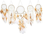5 Pack Dream Catchers Sun Moon Design Large Handmade Boho Wall Hanging Ornament with Decorative Feathers for Boys Girls Bedroom Living Home Decoration (Brown)