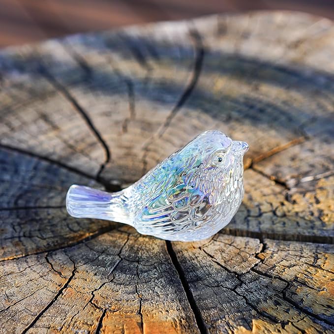 H&D HYALINE & DORA Glass Birds Figurines Handmade Blown Bird Figurine Crystal Glass Animal Collectible Figurine Gifts for Birds Lover (AB Coating)