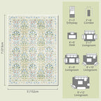 Light Green 5x7 Area Rug - Vintage Floral Washable Bedroom Rug for Living Room, Nursery, Dining Room - Low Pile, Non-Slip, Stain Resistant, Retro Indoor Floor Rug