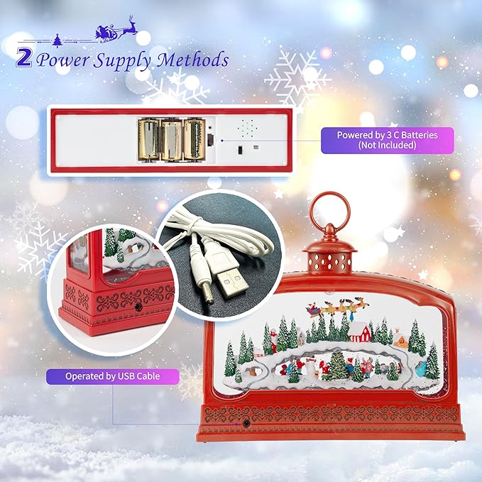 Large Christmas Snow Globes, 10.83" Electric Red Light up Snow Globe Christmas Village, 8 Festive Songs 6H Timer & Dual Power, Musical Snowglobes Christmas Decorations Indoor Ornament Snowglobe