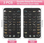 3 Pack Hanging Jewelry Organizer, 80 Clear Pockets earring organizer and storage, Accessories holder organizer for Closet, Jewelries, Necklace, Travel
