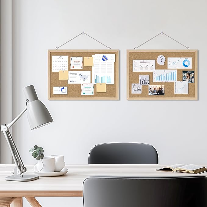 DAHAPYBOO Cork Board Bulletin Board 2 Pack,17"X12" Cork Board for Office with Pin Oak Wood Boards,Hanging Corkboards for Office Home School Message Board or Vision Board Decoration