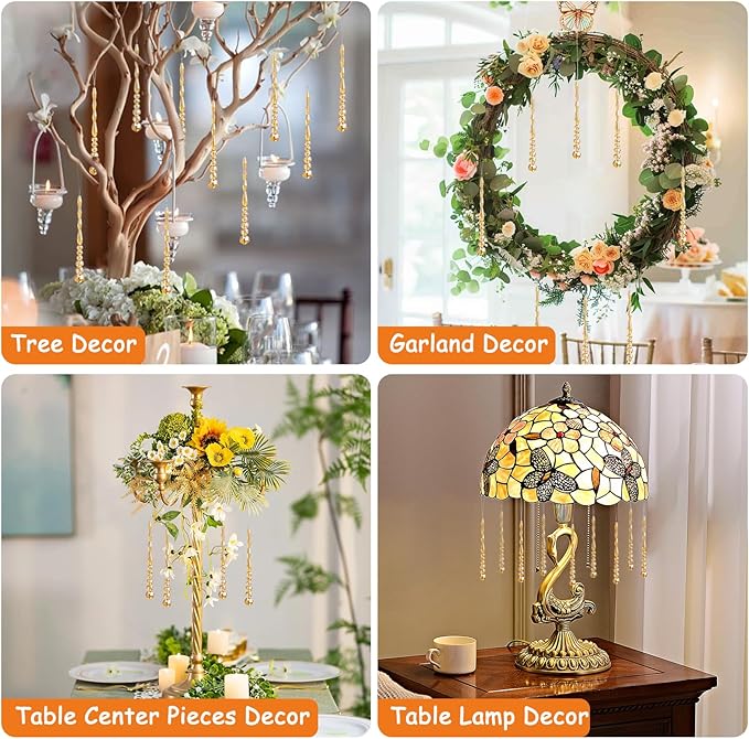 12pcs Crystal Icicle Christmas Tree Ornaments, Glass Beads Hanging Chandelier Pendants for Christmas Party Wedding Winter Decorations (Gold)