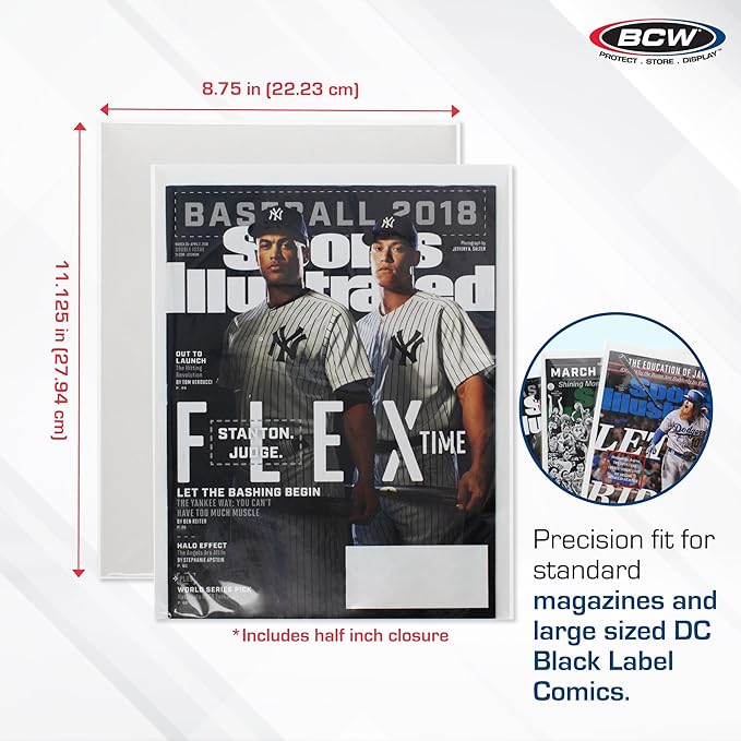 BCW Magazine Bags and Boards – (25 Pack) | Premade Non-Resealable Magazine Protectors | Standard Size 8 ¾" x 11 ⅛" | Magazine Sleeves and Boards Pre-Loaded for Storage and Display