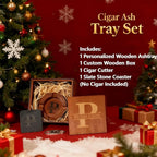 Personalized Name Walnut Cigar Ash Tray Set for Men Custom Wooden Cigar Ashtray Set for Men Father's Day Ashtray Gifts for Husband Fathers Groomsmen Papa Grandpa (Rounded Bowl Set)