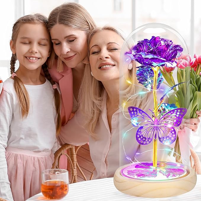 Valentines Day Rose Gifts for Her,Valentines Day Flowers Gifts for Mom Women Girlfriend,Birthday Gifts for Women,Valentines Gifts for Wife,Purple Butterfly Rose Gifts for Valentine's Day Anniversary