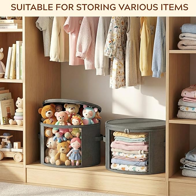 Ofiray-home 2 Pack Large Clear Hat Storage Boxes, Hold up to 7-9 Hats, Hat Organizer for Closet, Durable & Foldable, Hat Box with Carrying Handles for Round Brim, Wide-Brim, Cowboy, Sun Hat (Gray)