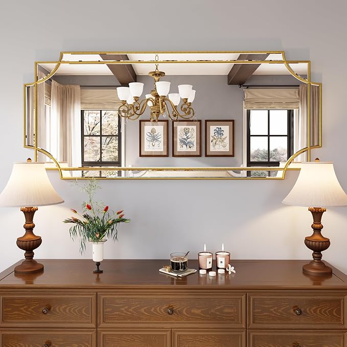 Kelly Miller Large Gold Wall Mirror, 26"x52" Gold Decorative Mirror Wall Vanity Mirror Bevelled Full Length Mirror for Bathroom Living Room Bedroom Farmhouse Fireplace Entryway
