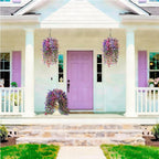 INQCMY Artificial Hanging Flowers Decoration, 8pcs Fake Floral Basket Plants for Outdoor Porch, Faux Shrubs Home Spring Decor UV Resistant Potted Violets for Outside Garden No Fade