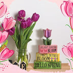 Moucuny 4 Pcs Spring Table Decoration Wooden Stacked Block Decor with Tulip Topper Spring Easter Tiered Tray Decor Platel Flower Table Centerpieces for Easter Party, Living Room, Kitchen
