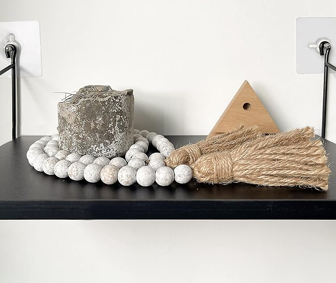 Meplait 39in Wood Bead Garland Farmhouse with Tassels,Versatile Prayer Beads Boho Chic Wall Hanging Home Decor (Wash White)