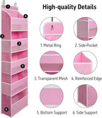 Over Door Organizer with 5 Large Pockets, Heavy Duty Hanging Organizer Storage, Closet Bathroom Nursery Bedroom Dorm, Toys Cosmetics Sundries and Baby Essentials, Pink