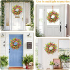 Spring Summer Wreaths for Front Door,22 Inch Artificial Spring Summer Daisy Wreath with Wildflowers,Eucalyptus Leaves for Indoor Outdoor Wall Porch Festival Farmhouse Home Holiday Decor.