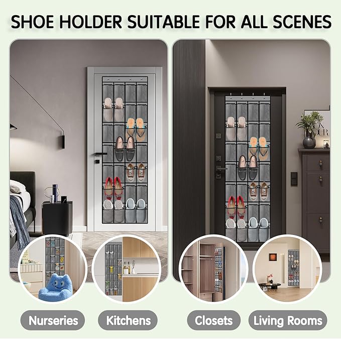 28 Compartment Over the Door Shoe Organizer, Breathable Mesh Large Shoe Rack for Closet Storage, Space Saving Hanging Shoe Holder with Reinforced Hooks (Fits Men & Women,Gray-01)