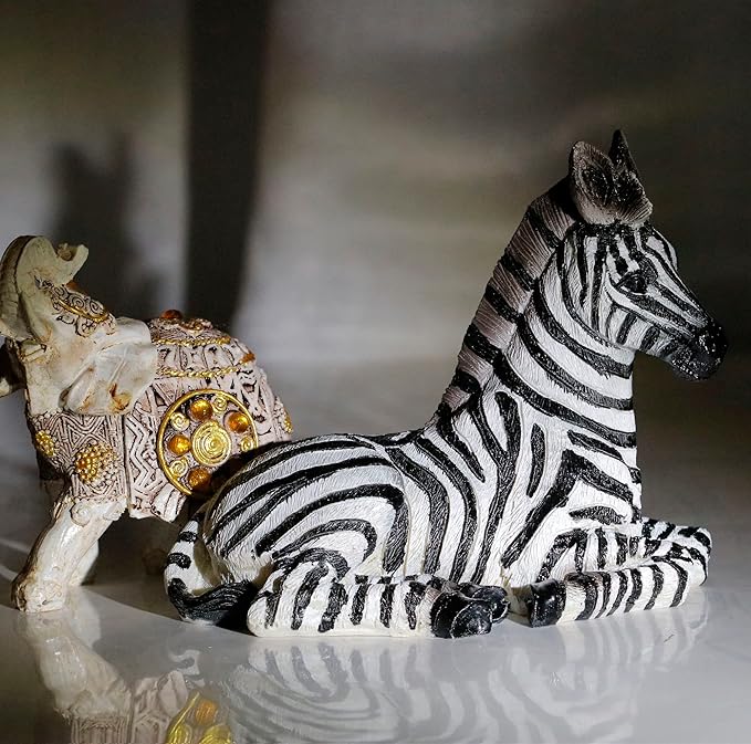 Zebra Table Sculpture - Resin Zebra Figurine - Black, White - African Safari Zebra Collectible for Bedroom, Living Room, Office, Bookshelf, Mantel, Entryway, Foyer, Nursery -5.9inch L x 3.54inch H