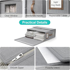 4 Pack Foldable Bed Sheets Set Organizers and Storage(Cal King Size),Linen Fabric Closet Organizers with Window,Folding Bedding Storage Box for Bedsheets and Pillow Cube Organizer-Gray