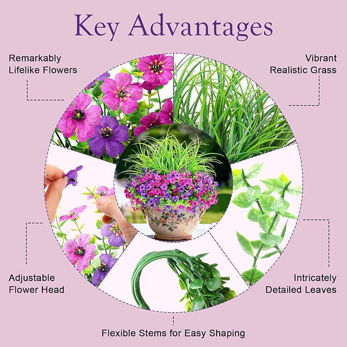 Artificial Flowers for Outdoors, 14 Bundles UV Resistant Fake Flowers Daisy with Greenery Plants,Faux Outdoor Flowers for Spring Summer Decoration, Outdoor Faux Plants Home Window Porch Patio Yard