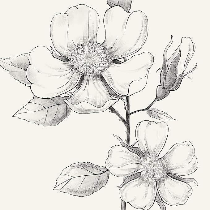 Framed Black and White Floral Wall Art, 4 Piece Vintage Gray Botanical Canvas Prints Painting Artwork, Minimalist Neutral Flower Pictures for Farmhouse Bedroom Living Room Bathroom Home Decor, 11x14