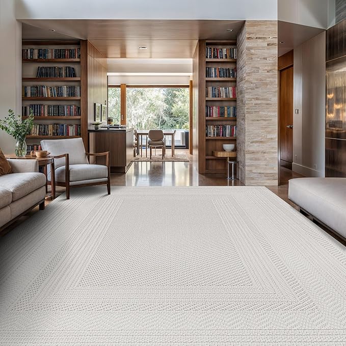 Micro Loop Indoor Rug White 8x10 Boho Geometric Neutral Area Rugs for Living Room Soft Luxury Modern Low and High Pile Durable Stain Resistant Non-Shedding Indoor Area Carpet 8 x 10