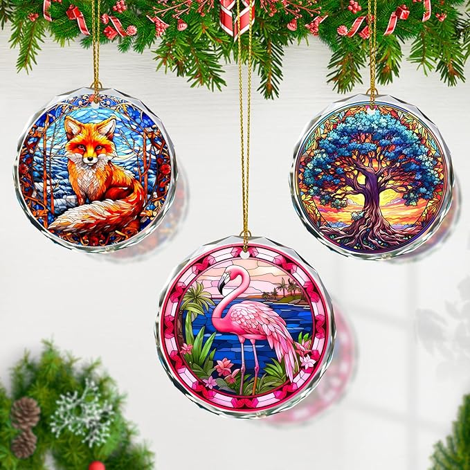 Flamingo Stained Glass Ornament - Christmas Tree Decoration, Flamingo Ornaments for Christmas