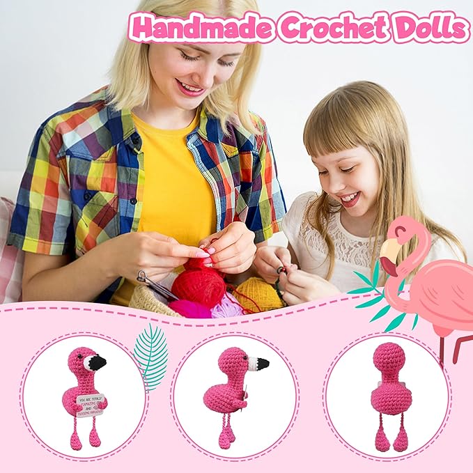 WenmthG Positive Flamingo Crochet Doll - Mini Funny Gifts for Women Girlfriend Wife Couple Positive Crochet Animals Emotional Cheer Up Support Handmade Flamingo Birthday Graduation Decoration Gift