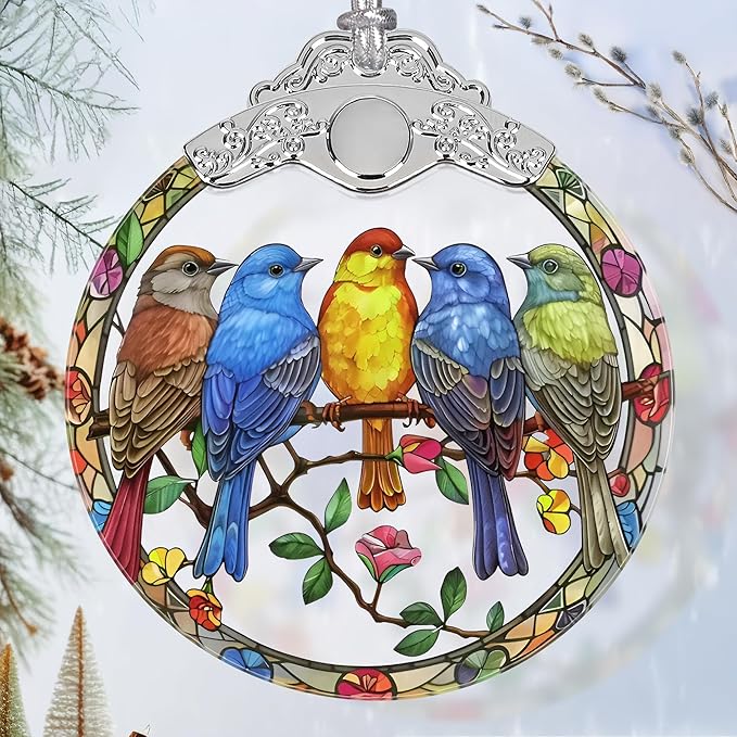 Christmas Ornaments - Stained Glass Christmas Decor - Birds Ornaments for Christmas Tree - Christmas Tree Ornament - Bird Lover Gift - Gifts for Friends - Xmas Gift Ideas - Gift Exchange