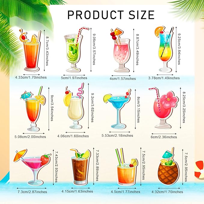 Geelin 36 Pcs Summer Wood Hanging Ornaments for Tree Mini Tree Decorations Hawaiian Beach Wooden Pendant Decorations with String for Luau Party Supplies(Cocktail)